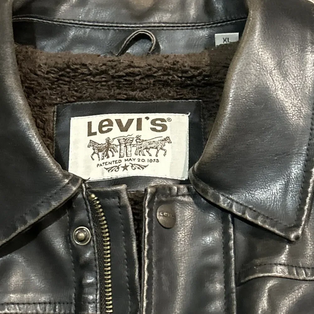 levis jacket men xl vintage Faux Leather Sherpa Lined